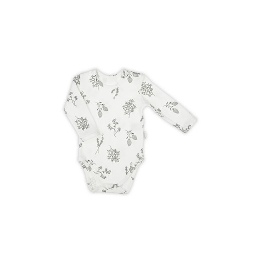Bawełniane body niemowlęce z długim rękawem - ecru z motywem roslinnym ze sklepu 5.10.15 w kategorii Body niemowlęce - zdjęcie 169703275