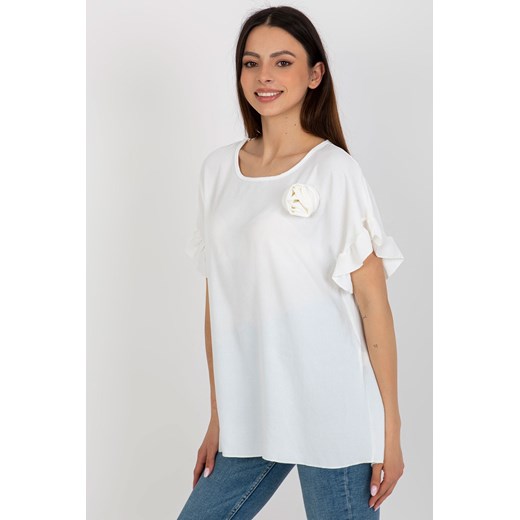 Ecru bluzka damska oversize z kwiatem Italy Moda one size promocja 5.10.15