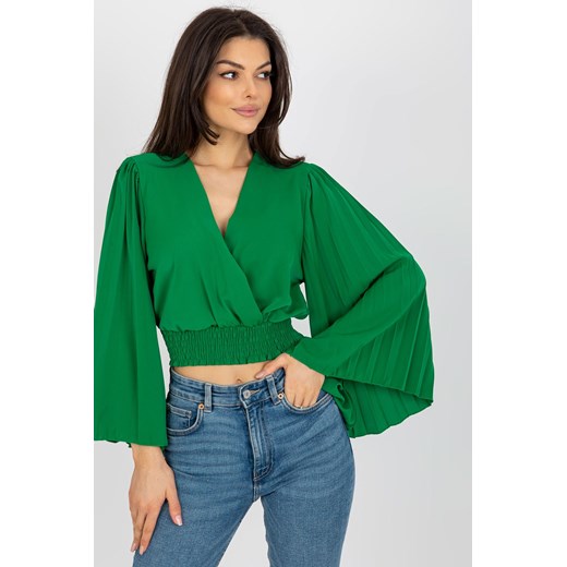 Zielona kopertowa bluzka wizytowa z szerokim rękawem ze sklepu 5.10.15 w kategorii Bluzki damskie - zdjęcie 169703329