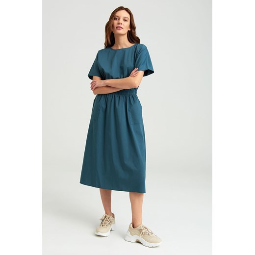Sukienka z krótkim rękawem niebieska ze sklepu 5.10.15 w kategorii Sukienki - zdjęcie 169703346