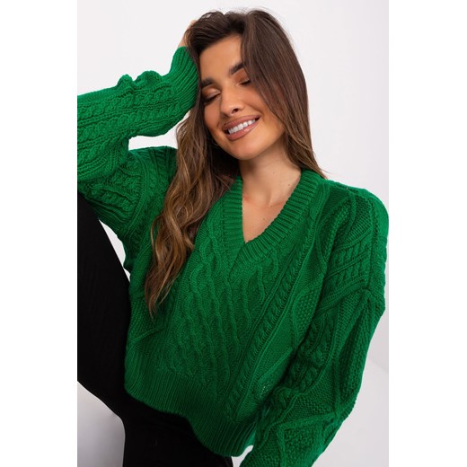 Zielony luźny sweter w warkocze Badu one size wyprzedaż 5.10.15