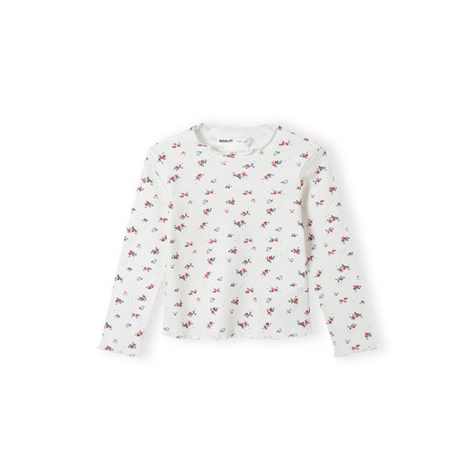 Bluzka dla dziewczynki z dzianiny prążkowanej w kwiatki- ecru ze sklepu 5.10.15 w kategorii Bluzki dziewczęce - zdjęcie 169703968