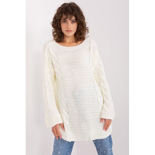 Ecru długi sweter z warkoczami ze sklepu 5.10.15 w kategorii Swetry damskie - zdjęcie 169703996