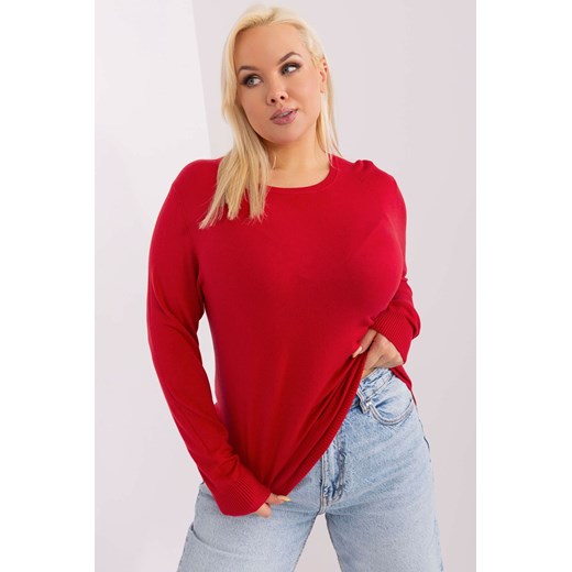 Gładki sweter plus size z długim rękawem czerwony ze sklepu 5.10.15 w kategorii Swetry damskie - zdjęcie 169704039