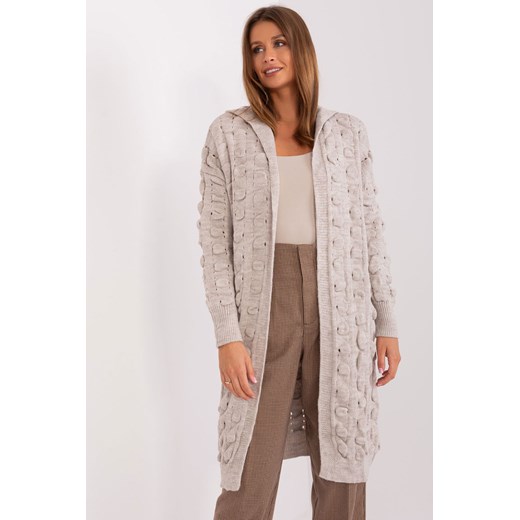 Długi kardigan w ażurowy wzór beżowy ze sklepu 5.10.15 w kategorii Swetry damskie - zdjęcie 169704289
