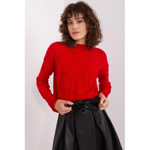 Czerwony klasyczny sweter z warkoczami ze sklepu 5.10.15 w kategorii Swetry damskie - zdjęcie 169704686
