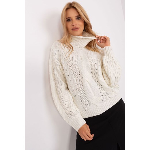 Ecru damski sweter oversize z warkoczami ze sklepu 5.10.15 w kategorii Swetry damskie - zdjęcie 169704736
