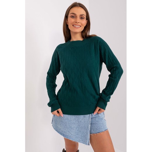 Ciemnozielony damski sweter klasyczny ze sklepu 5.10.15 w kategorii Swetry damskie - zdjęcie 169704788