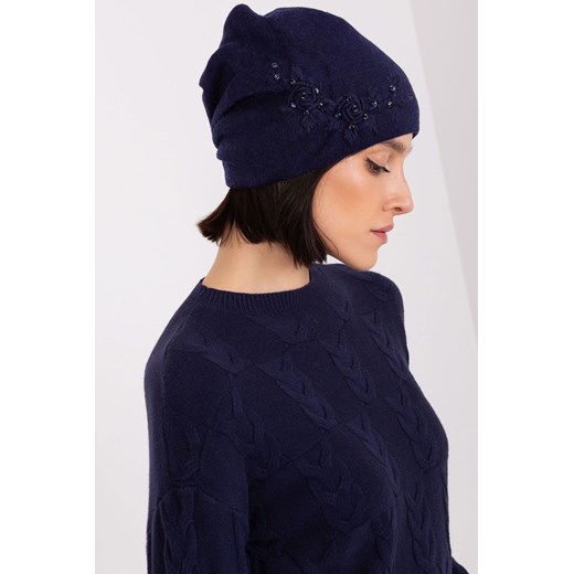 Granatowa czapka dzianinowa z aplikacją Wool Fashion Italia one size wyprzedaż 5.10.15