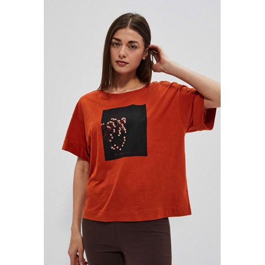 Bawełniany t-shirt damski brązowy z napisem- happiness ze sklepu 5.10.15 w kategorii Bluzki damskie - zdjęcie 169705005