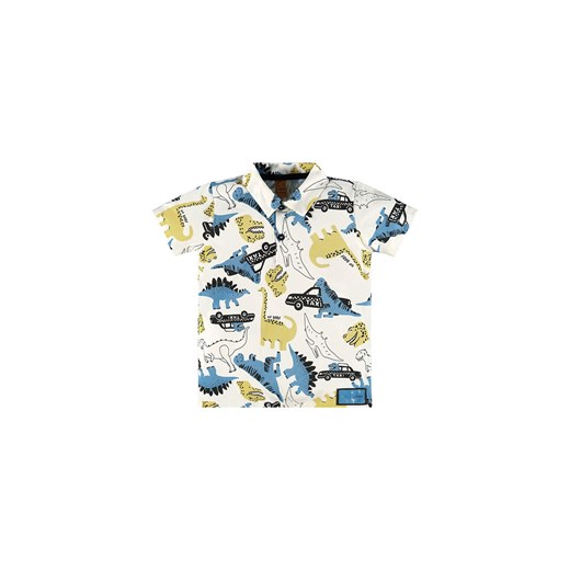 Bawełniany t-shirt chłopięcy w dinozaury z kołnierzykiem ze sklepu 5.10.15 w kategorii T-shirty chłopięce - zdjęcie 169705035
