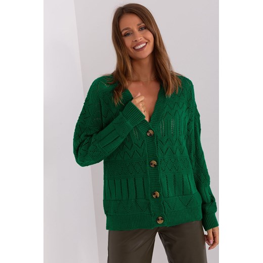 Damski sweter rozpinany z wełną ciemny zielony one size okazja 5.10.15