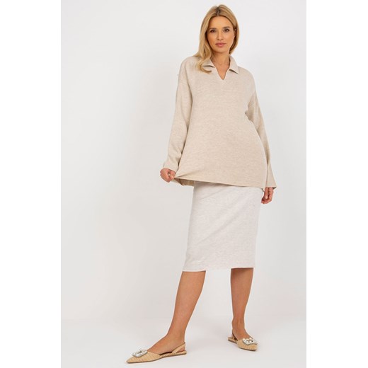 Beżowy długi
sweter oversize z kołnierzykiem RUE
PARIS ze sklepu 5.10.15 w kategorii Swetry damskie - zdjęcie 169705655