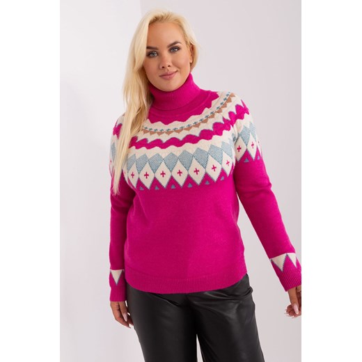 Fuksjowy damski sweter plus size z golfem L/XL 5.10.15