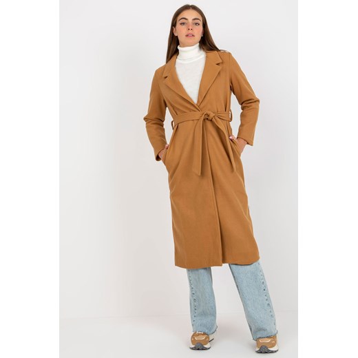 Och Bella Camelowy długi płaszcz damski z wiązaniem ze sklepu 5.10.15 w kategorii Płaszcze damskie - zdjęcie 169705859