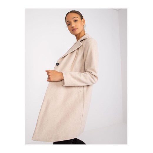 Krótki elegancki płaszcz damski - beżowy ze sklepu 5.10.15 w kategorii Płaszcze damskie - zdjęcie 169706009