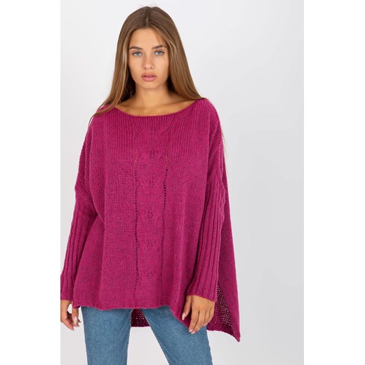 Fuksjowy sweter oversize z warkoczem OCH BELLA ze sklepu 5.10.15 w kategorii Swetry damskie - zdjęcie 169706078