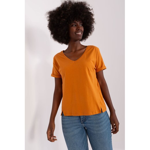 Jasnopomarańczowy damski t-shirt basic z rozcięciami ze sklepu 5.10.15 w kategorii Bluzki damskie - zdjęcie 169706087