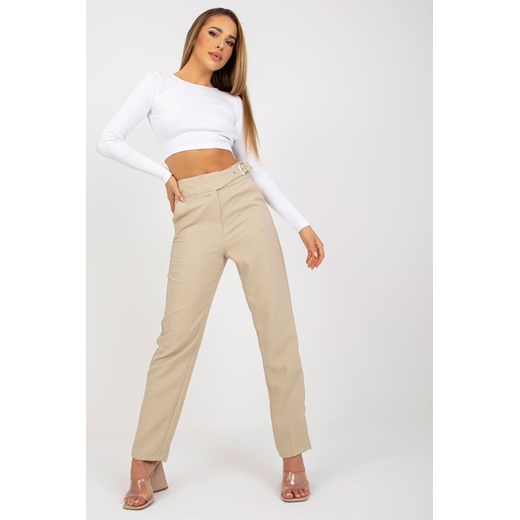 Beżowe proste spodnie z materiału z wysokim stanem ze sklepu 5.10.15 w kategorii Spodnie damskie - zdjęcie 169706268