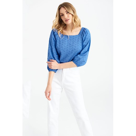Bawełniana bluzka damska z długim rękawem niebieska ze sklepu 5.10.15 w kategorii Bluzki damskie - zdjęcie 169706339