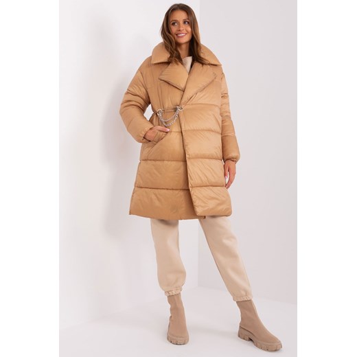 Puchowa kurtka zimowa z pikowaniem camelowy ze sklepu 5.10.15 w kategorii Kurtki damskie - zdjęcie 169706437