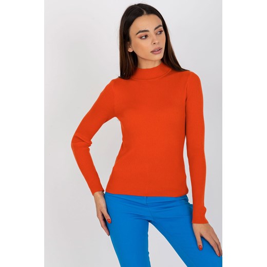Pomarańczowy gładki sweter z półgolfem w prążki ze sklepu 5.10.15 w kategorii Swetry damskie - zdjęcie 169706779