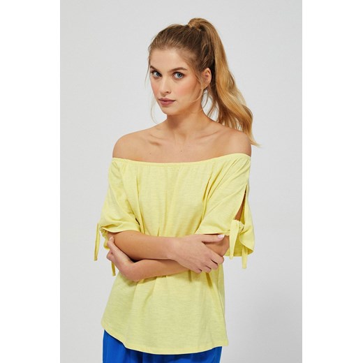 Bluzka damska bawełniana z odkrytymi ramionami - żółta ze sklepu 5.10.15 w kategorii Bluzki damskie - zdjęcie 169706875