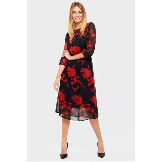 Zwiewna sukienka w czerwone kwiaty - czarna Greenpoint 44 5.10.15 promocyjna cena