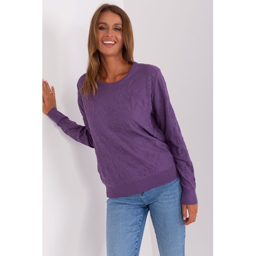 Fioletowy sweter damski klasyczny z okrągłym dekoltem ze sklepu 5.10.15 w kategorii Swetry damskie - zdjęcie 169707228
