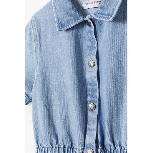 Jeansowa sukienka dla dziewczynki z krótkim rękawem - niebieska - Lincoln&Sharks ze sklepu 5.10.15 w kategorii Sukienki dziewczęce - zdjęcie 169707365