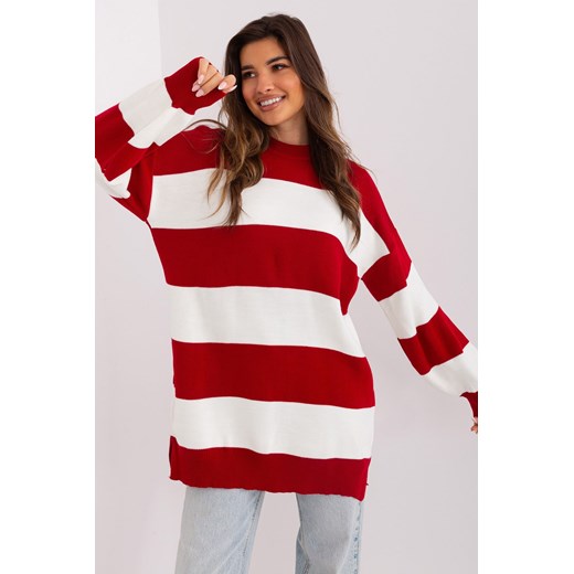 Bordowo-ecru długi sweter oversize ze sklepu 5.10.15 w kategorii Swetry damskie - zdjęcie 169707379