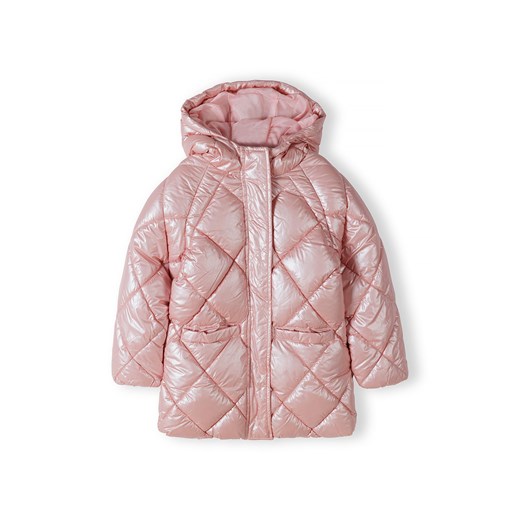 Metaliczny pikowany ocieplany płaszcz z kapturem dla dziewczynki- różowy ze sklepu 5.10.15 w kategorii Kurtki dziewczęce - zdjęcie 169707756