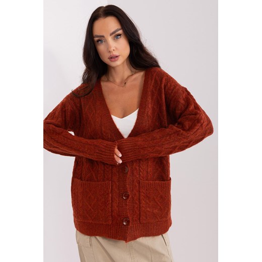 Sweter rozpinany w warkocze z kieszeniami ciemny pomarańczowy ze sklepu 5.10.15 w kategorii Swetry damskie - zdjęcie 169707806