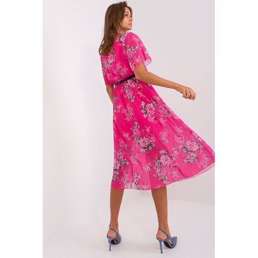 Ciemnoróżowa sukienka w kwiaty w romantycznym stylu Italy Moda one size 5.10.15