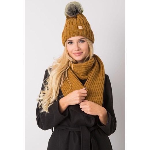 Komplet damski czapka zimowa i szalik - musztardowy one size promocyjna cena 5.10.15
