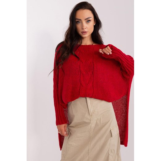 Ciemnoczerwony dzianinowy sweter oversize och bella ze sklepu 5.10.15 w kategorii Swetry damskie - zdjęcie 169708399