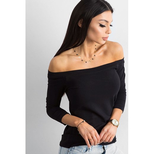BASIC Bluzka damska z długim rękawem z odkrytymi ramionami - czarna ze sklepu 5.10.15 w kategorii Bluzki damskie - zdjęcie 169708677