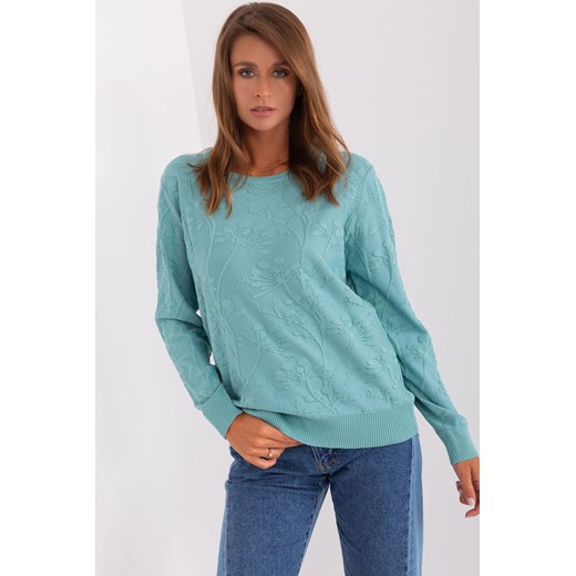 Miętowy damski sweter we wzory one size 5.10.15