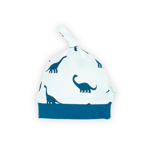 Biała czapeczka niemowlęca z bawełny- niebieskie dinozaury ze sklepu 5.10.15 w kategorii Czapki dziecięce - zdjęcie 169708917