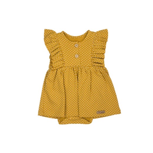 Sukienko-body z krótkim rękawem w musztardowym kolorze ze sklepu 5.10.15 w kategorii Body niemowlęce - zdjęcie 169708926