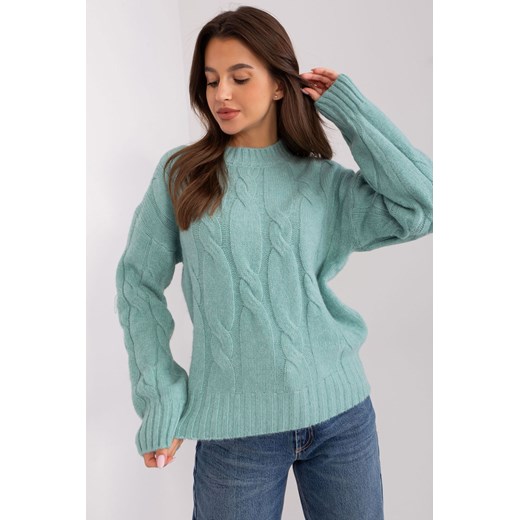 Jasnomiętowy dzianinowy sweter z warkoczami ze sklepu 5.10.15 w kategorii Swetry damskie - zdjęcie 169708959