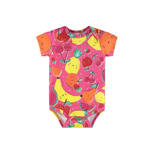 Różowe bawełniane body niemowlęce w owoce z krótkim rękawem ze sklepu 5.10.15 w kategorii Body niemowlęce - zdjęcie 169709029