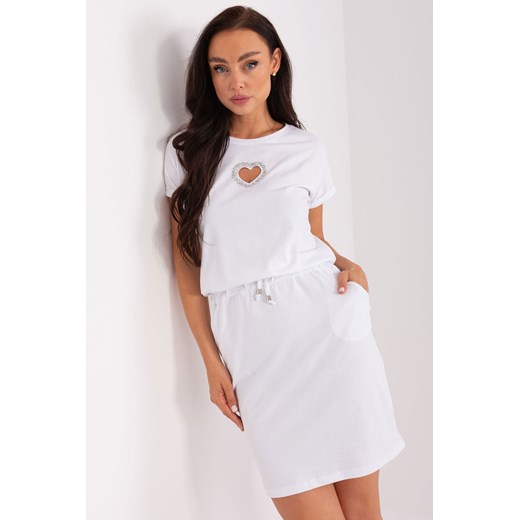Biała damska sukienka dresowa ze ściągaczem ze sklepu 5.10.15 w kategorii Sukienki - zdjęcie 169709066