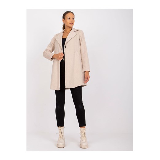 Krótki elegancki płaszcz damski - beżowy XL 5.10.15