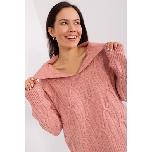 Sweter z warkoczami i kołnierzem ciemny różowy Wool Fashion Italia one size 5.10.15