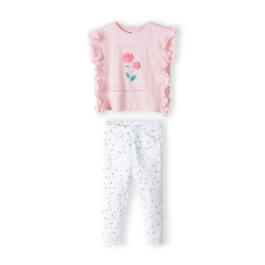Komplet niemowlęcy - różowa bluzka + białe legginsy w kwiatki ze sklepu 5.10.15 w kategorii Komplety niemowlęce - zdjęcie 169709357