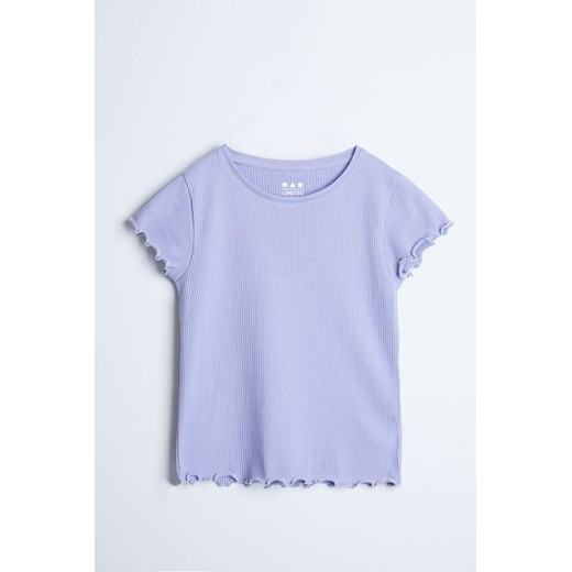 Niebieski dzianinowy t-shirt dziewczęcy w prążki - Limited Edition ze sklepu 5.10.15 w kategorii Bluzki dziewczęce - zdjęcie 169709367