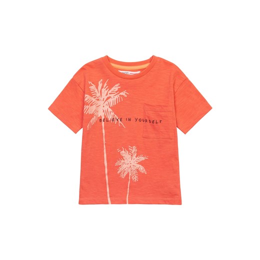 Pomarańczowy t-shirt z bawełny niemowlęcy z palmami ze sklepu 5.10.15 w kategorii Koszulki niemowlęce - zdjęcie 169709418