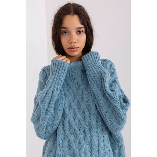 Niebieski luźny sweter w warkocze one size promocja 5.10.15