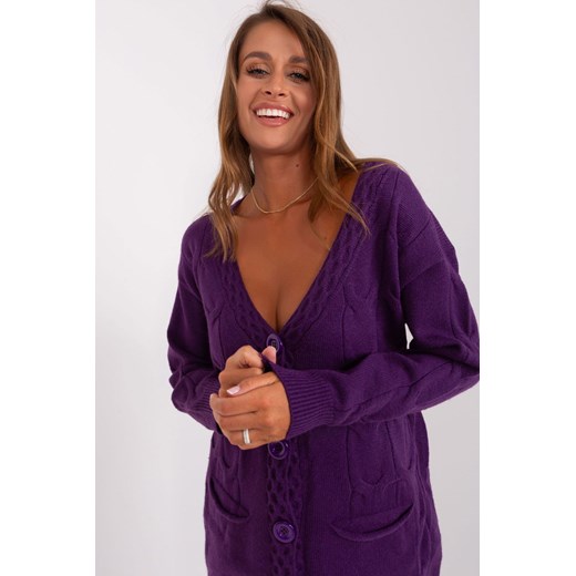 fioletowy sweter damski rozpinany z dużymi guzikami ze sklepu 5.10.15 w kategorii Swetry damskie - zdjęcie 169709615